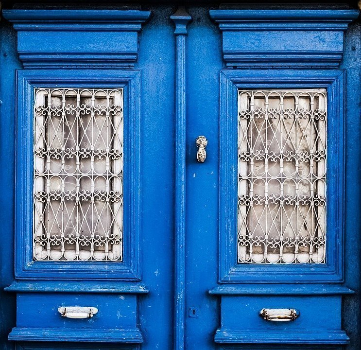 Old House, Neoclassic, Door, Blue, Wooden, Traditional