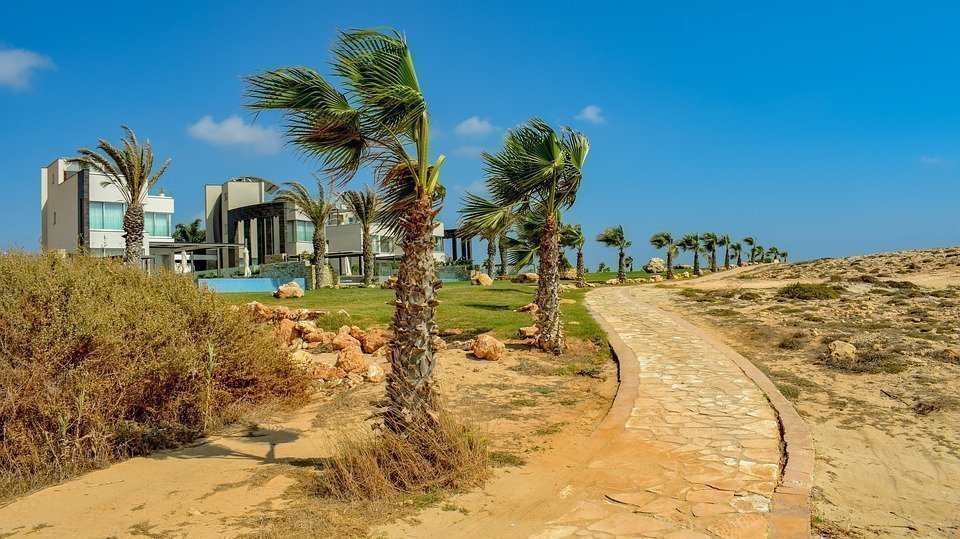 Path, Pedestrian, Walkway, Palm Trees, Villas, Tourism