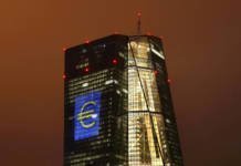File Photo: Headquarters Of The European Central Bank (ecb) Is Seen Illuminated With A Giant Euro Sign At The Start Of The "luminale, Light And Building" Event In Frankfurt