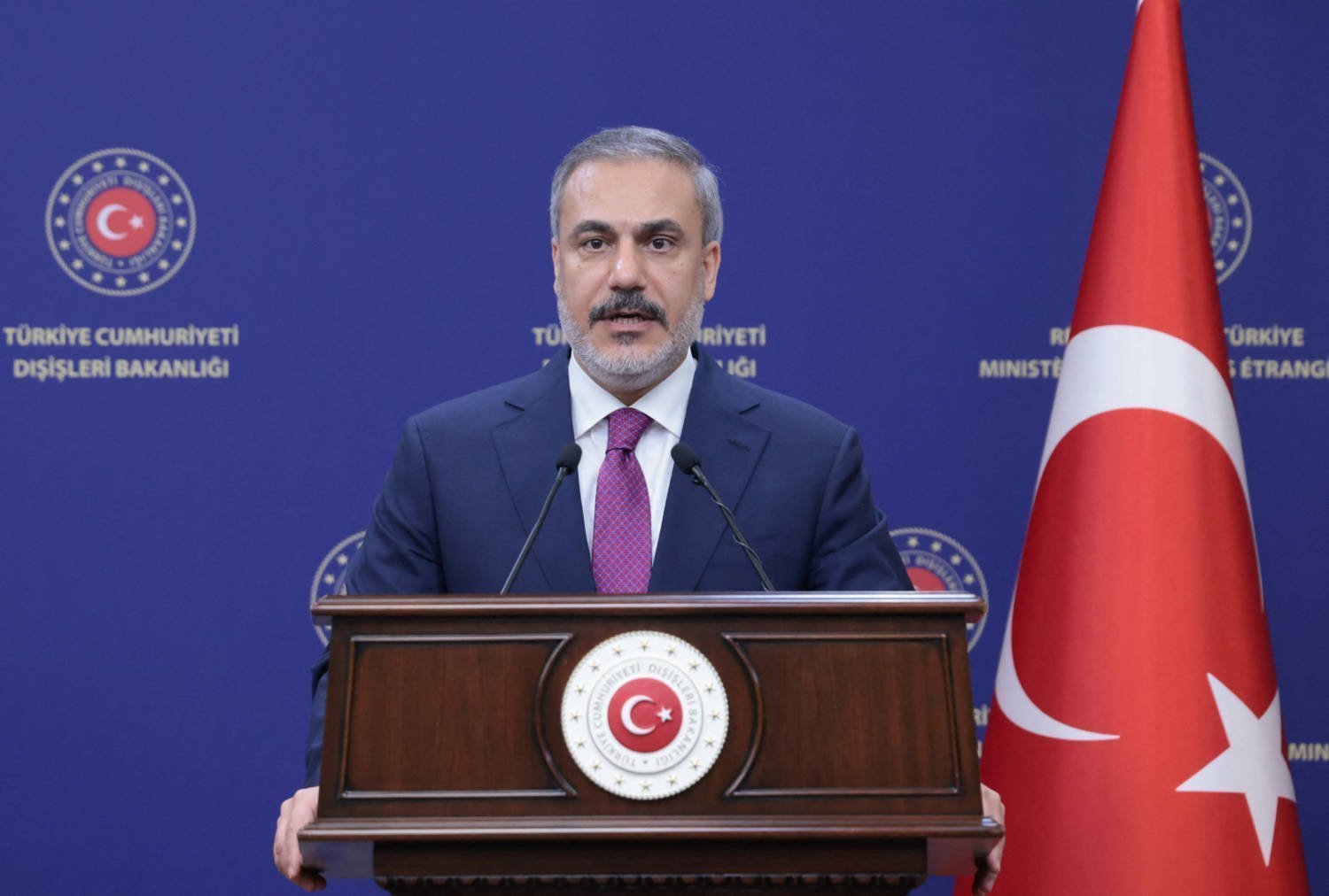 Turkish Fm Fidan Speaks During A Press Conference In Ankara