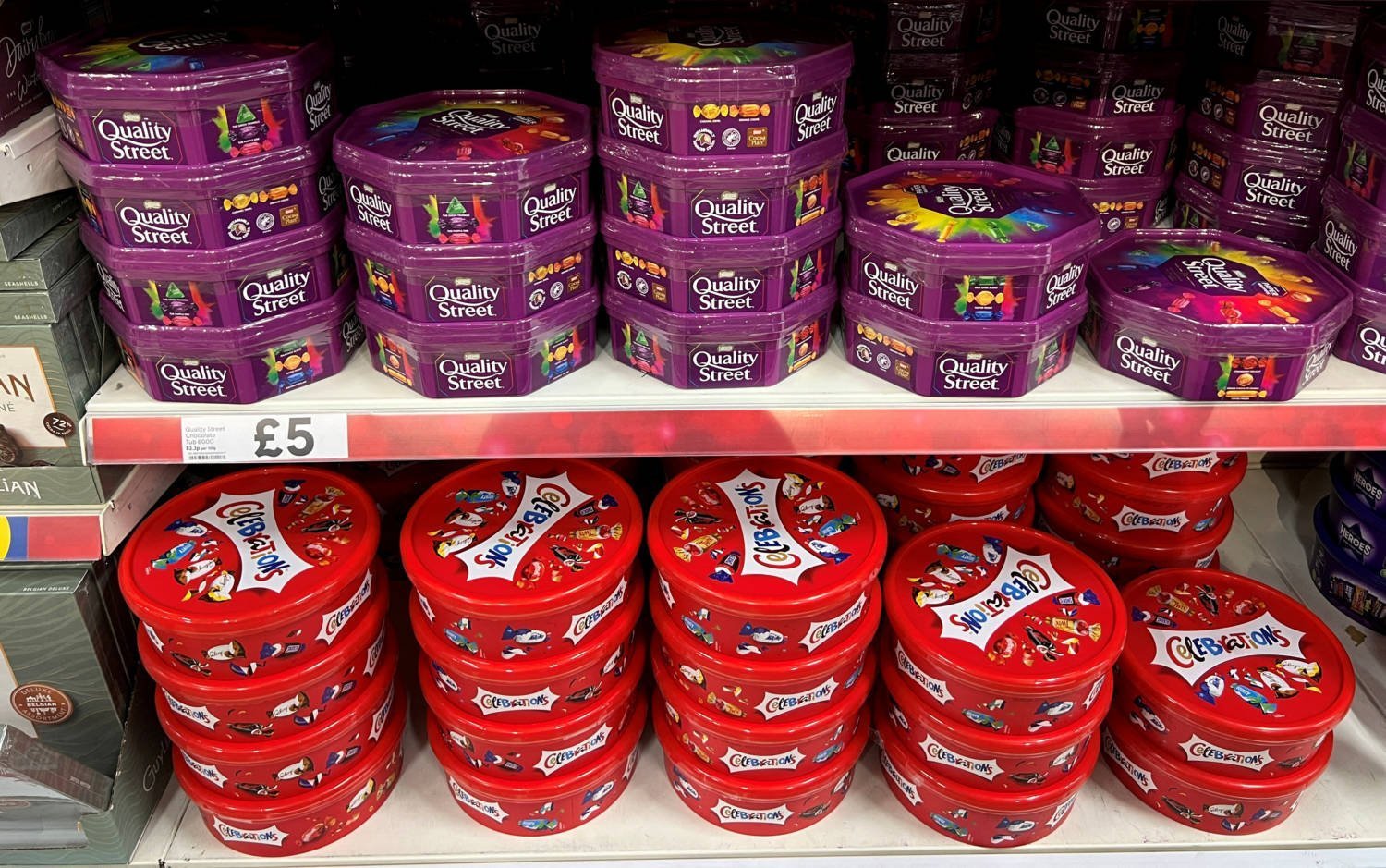 File Photo: Boxes Of Nestle Quality Street And Mars Celebrations Chocolates Are Seen For Sale On The Shelf At A Tesco Supermarket In Manchester