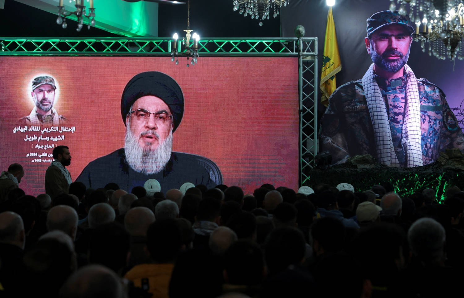 Lebanon's Hezbollah Leader Sayyed Hassan Nasrallah Gives A Televised Address At A Memorial Ceremony, In Khirbet Silem