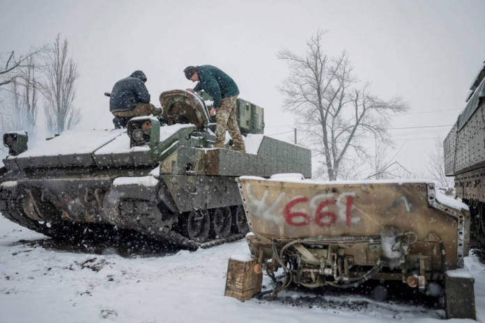 File Photo: Mechanics Of The 47th "magura" Separate Mechanised Brigade Fix An M2 Bradley Infantry Fighting Vehicle Near Unit’s Workshop In Donetsk Region