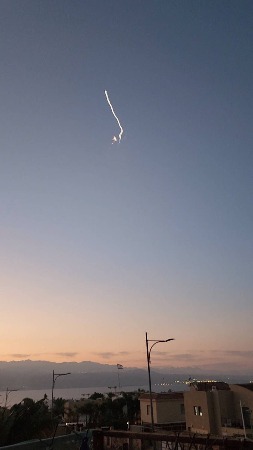 Trail Of White Smoke In The Air From What The Israeli Military Said Was An Intercepted Target Is Pictured In Eilat