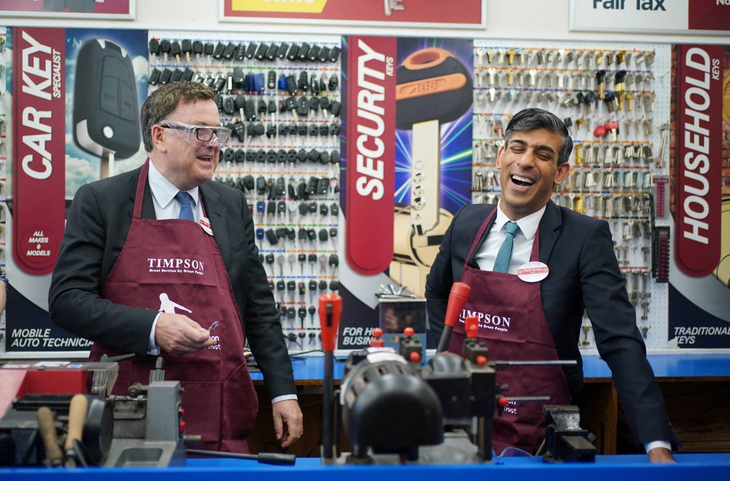 British Prime Minister Rishi Sunak Visits A Branch Of Timpson, In London