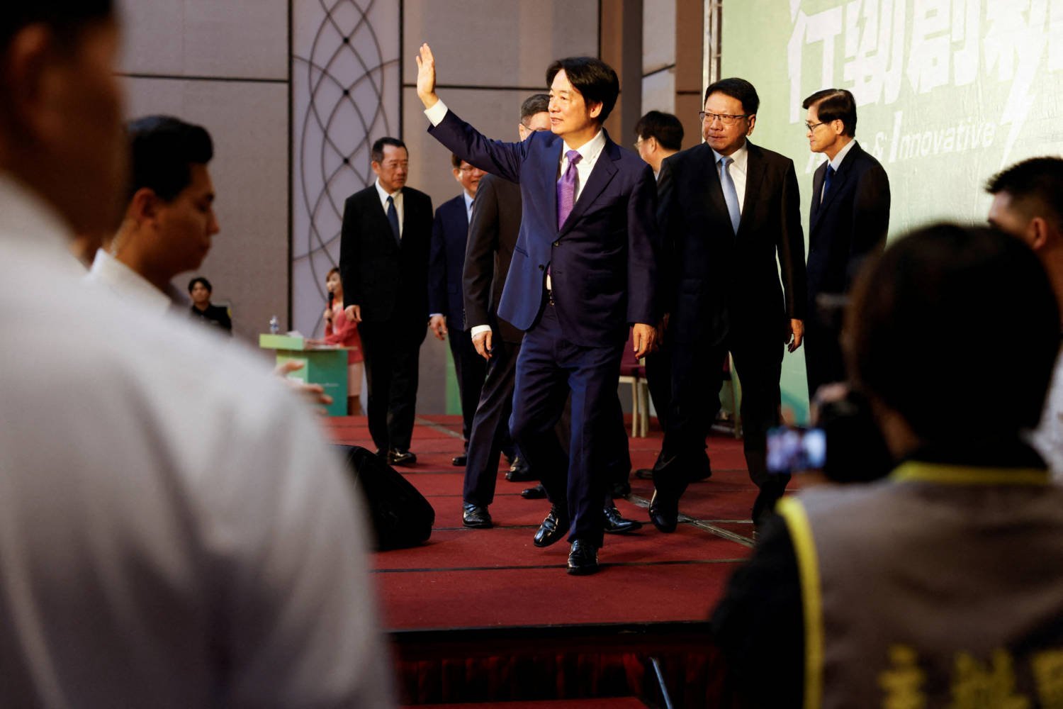 Taiwan President Elect Lai Ching Te Waves During A Press Conference In Taipei
