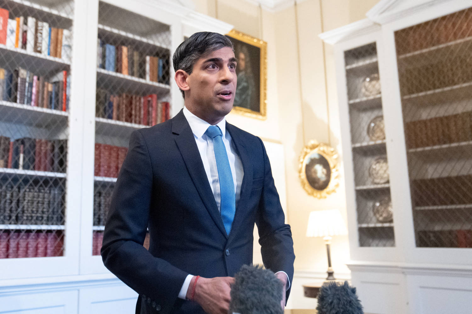 Britain's Prime Minister Rishi Sunak Speaks In Downing Street In London About The Latest Inflation Figures