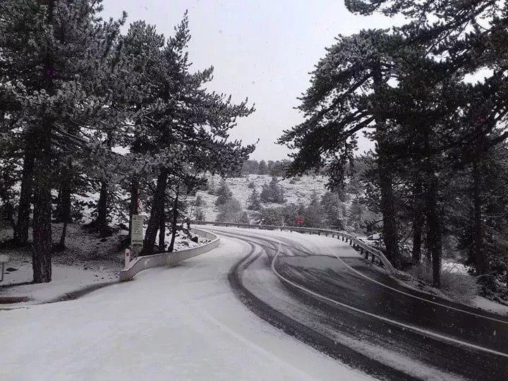 Winter Weather Returns As Snow Blankets Troodos Mountains