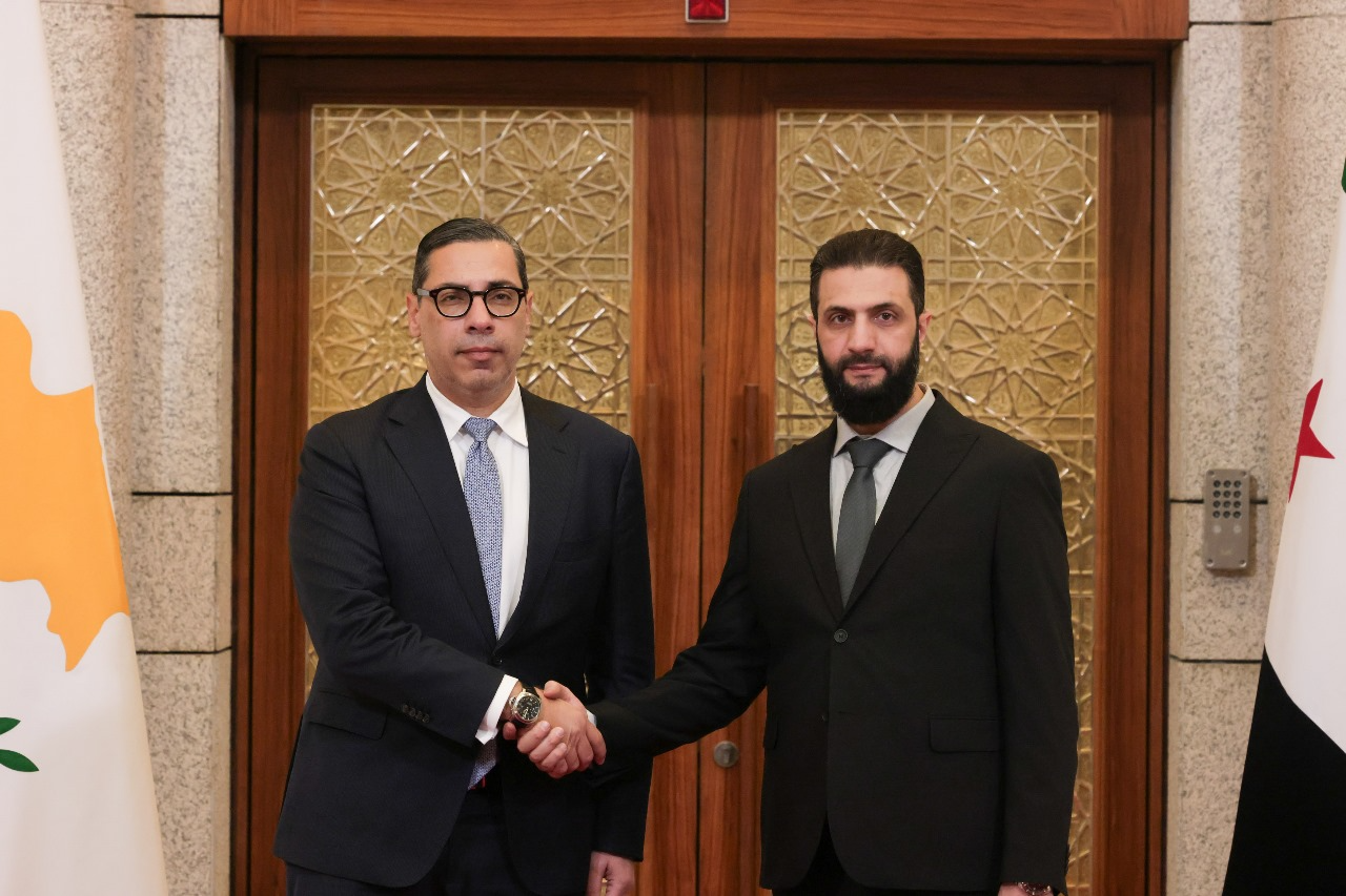 Cyprus Foreign Minister Constantinos Kombos Greets Syria's Transitional Leader Al Julani