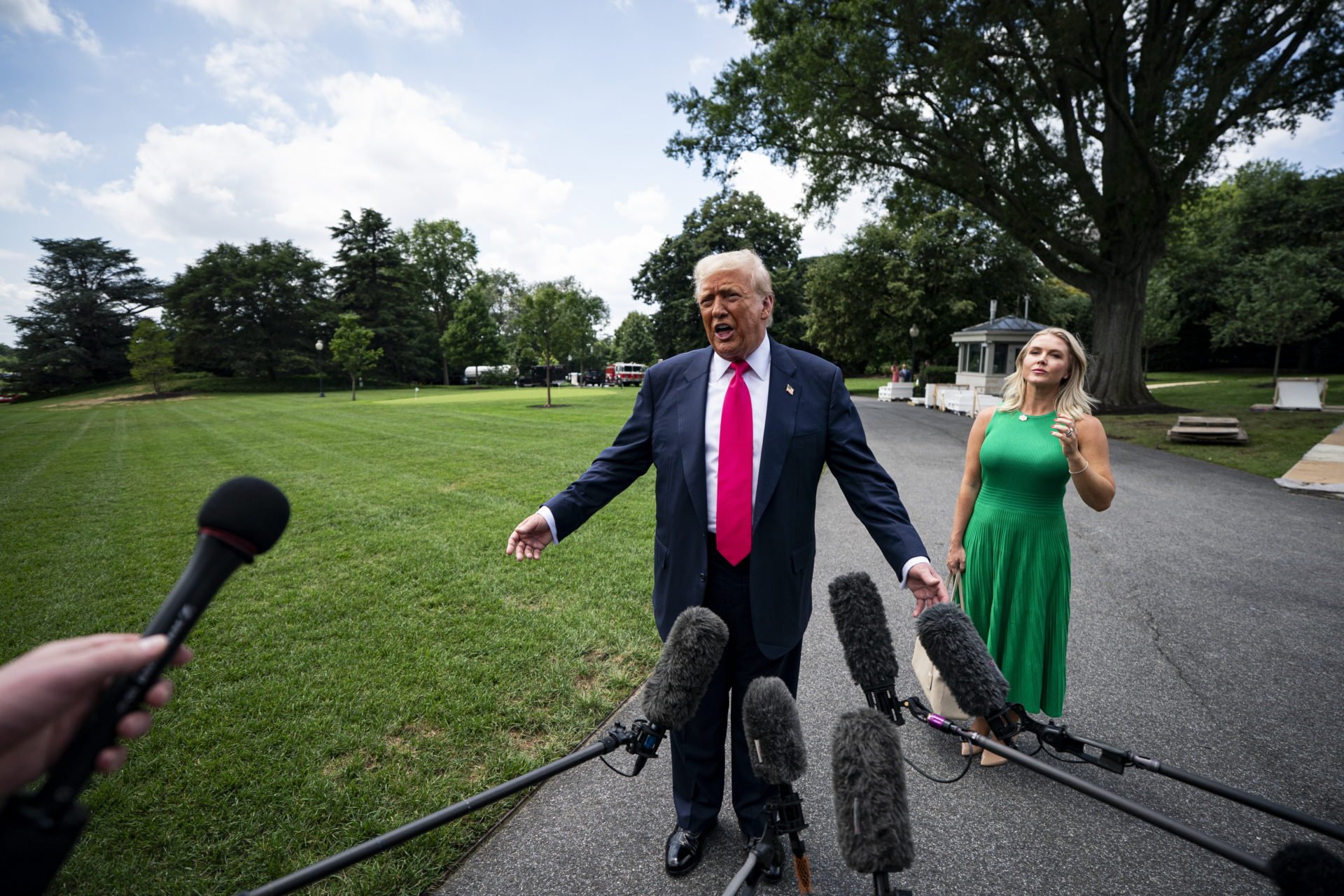 President Trump Responds To Questions From The Media As He Departs For Pennsylvania