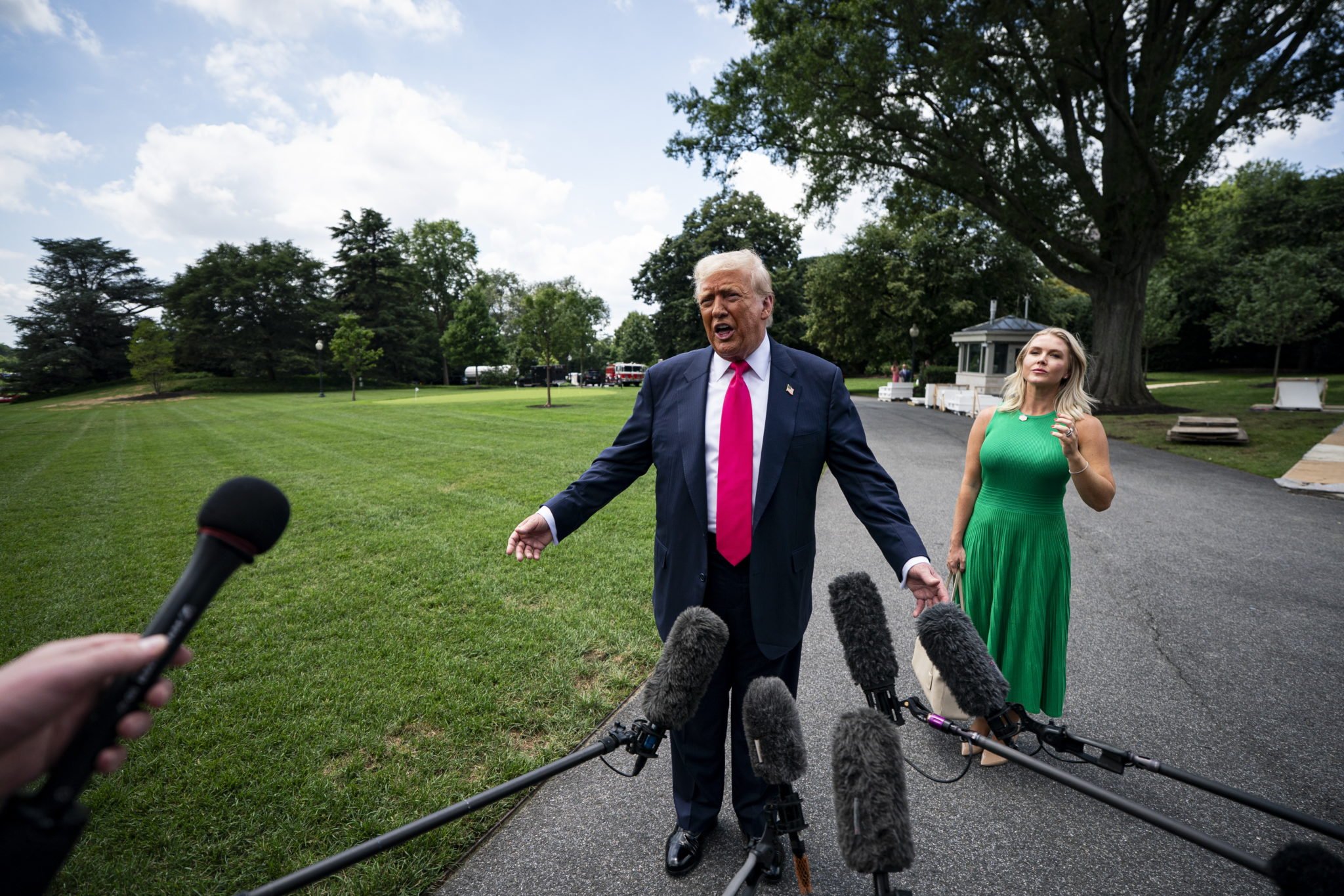 President Trump Responds To Questions From The Media As He Departs For Pennsylvania
