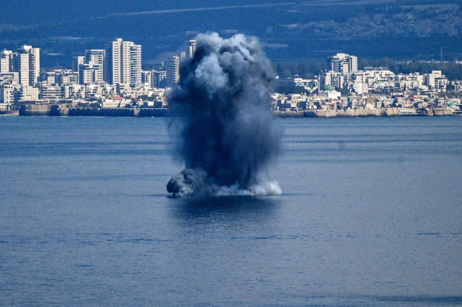 Explosion In The Sea After Missiles Were Launched Towards Israel From Iran, As Seen From Haifa