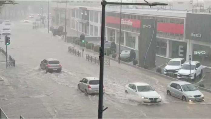 Flooded Roads In Nicosia Summer Rain
