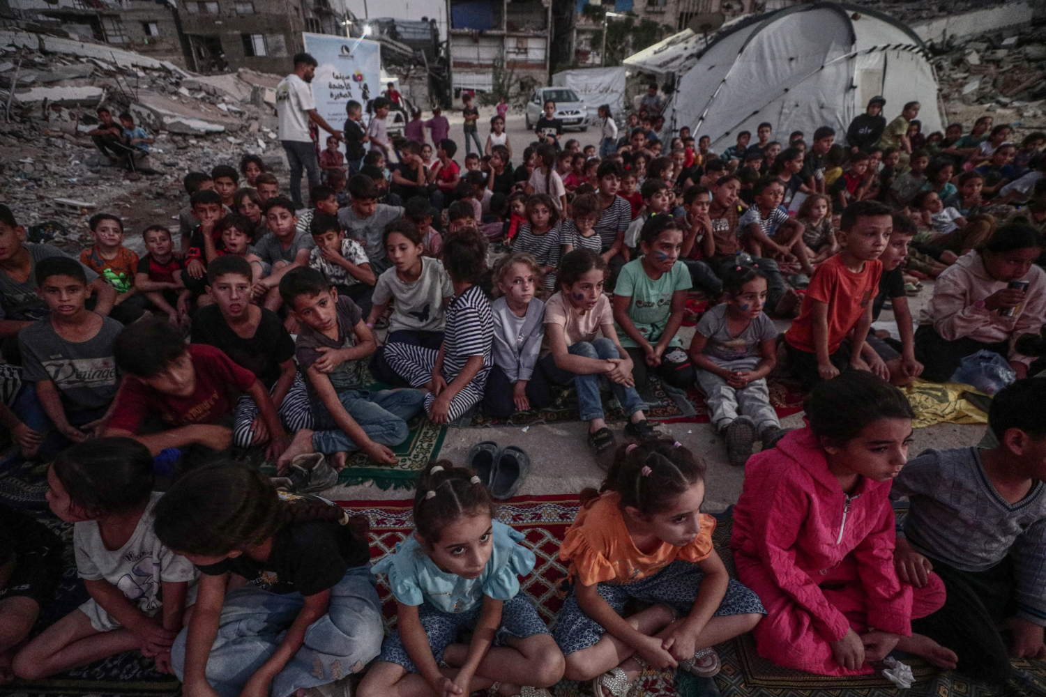 Palestinian Children Watch A Movie At An Open Air Cinema In Gaza City