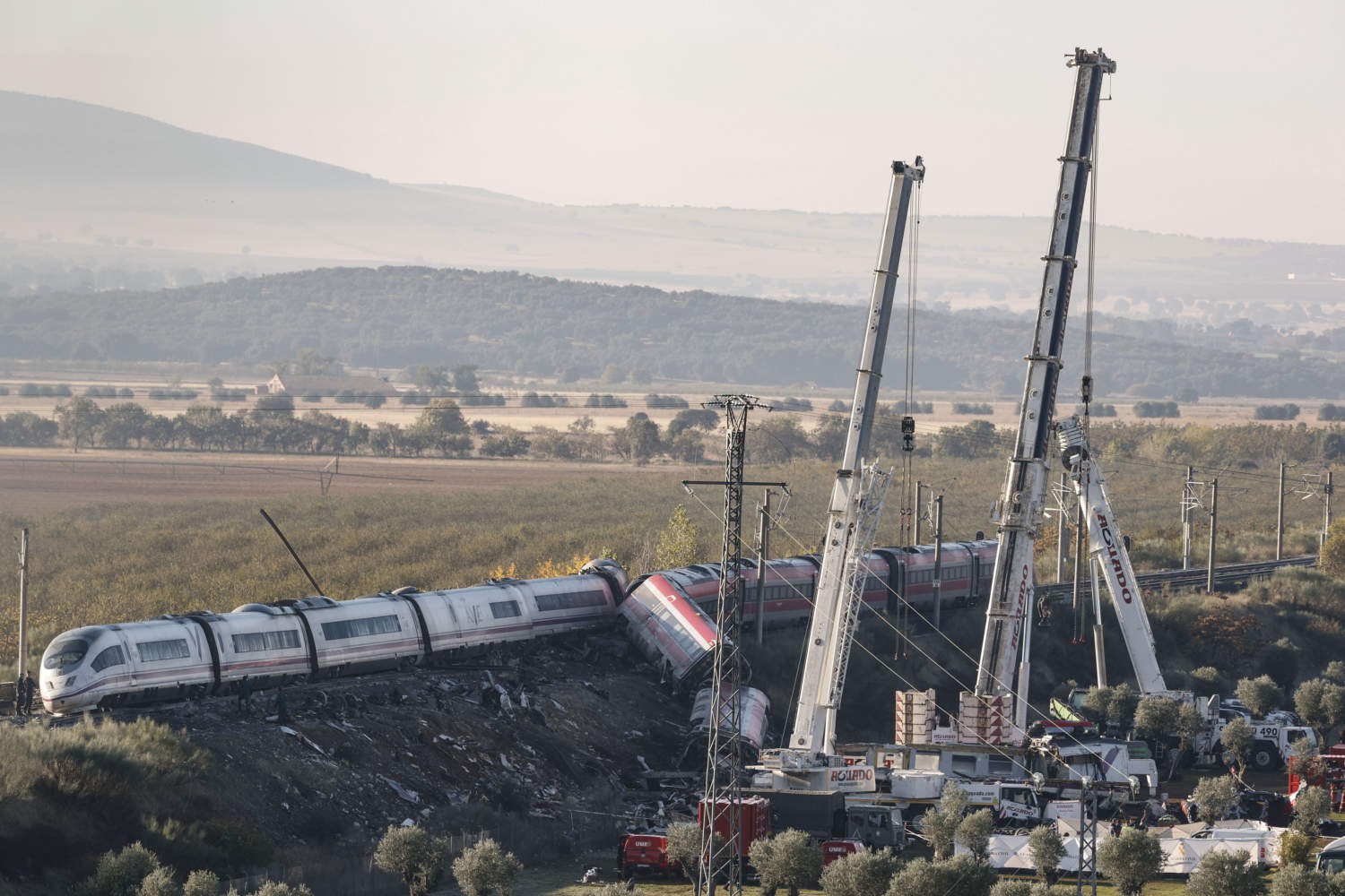 Recovery Operation At The Site Of Two High Speed Train Collision In Spain